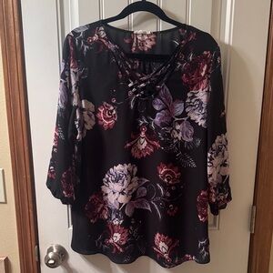 Maurices Black and Purple Floral Blouse